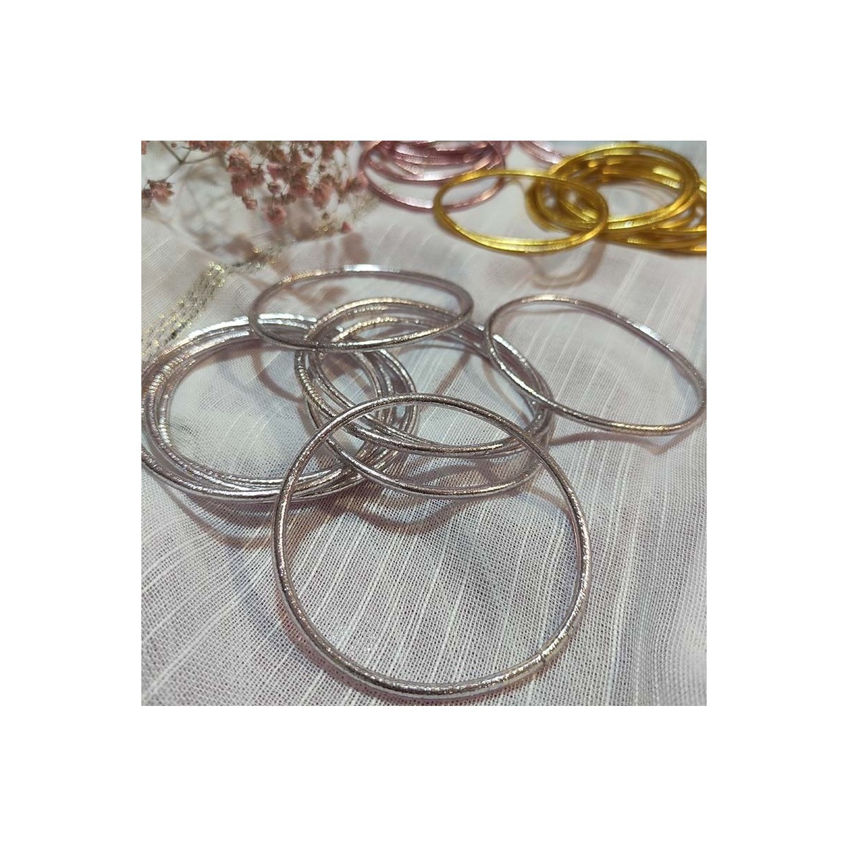 Thin Gold Leaf Buddhist Bracelet - Silver