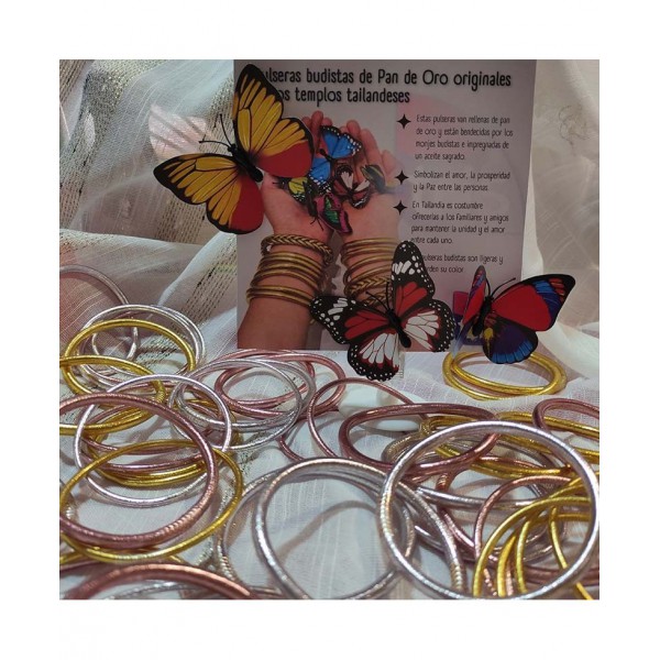 Thin Gold Leaf Buddhist Bracelet - Silver 2