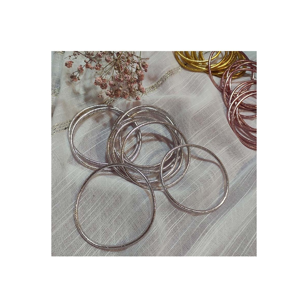 Thin Gold Leaf Buddhist Bracelet - Silver