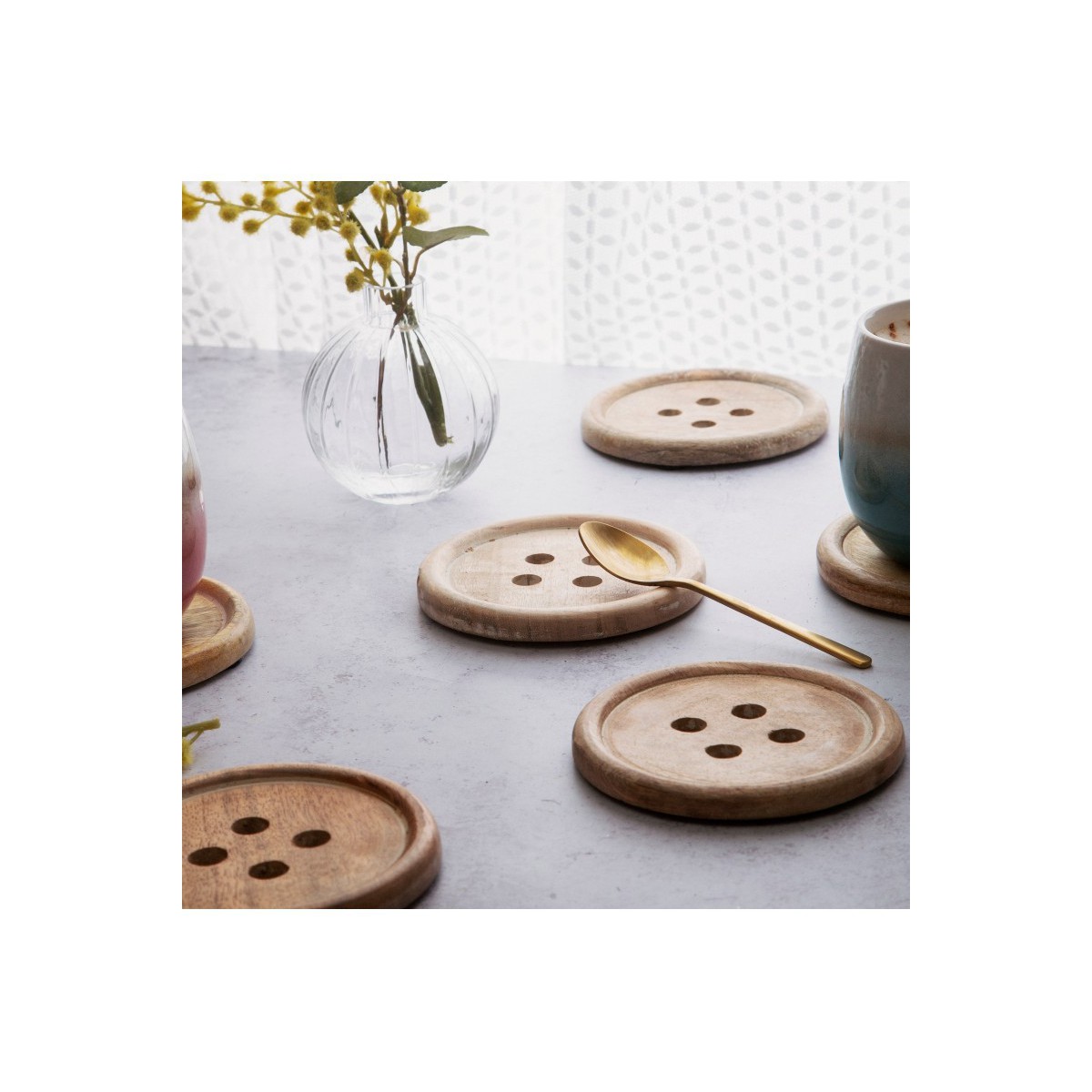 Sass & Belle - Wooden Bulton Coaster - Set of 6