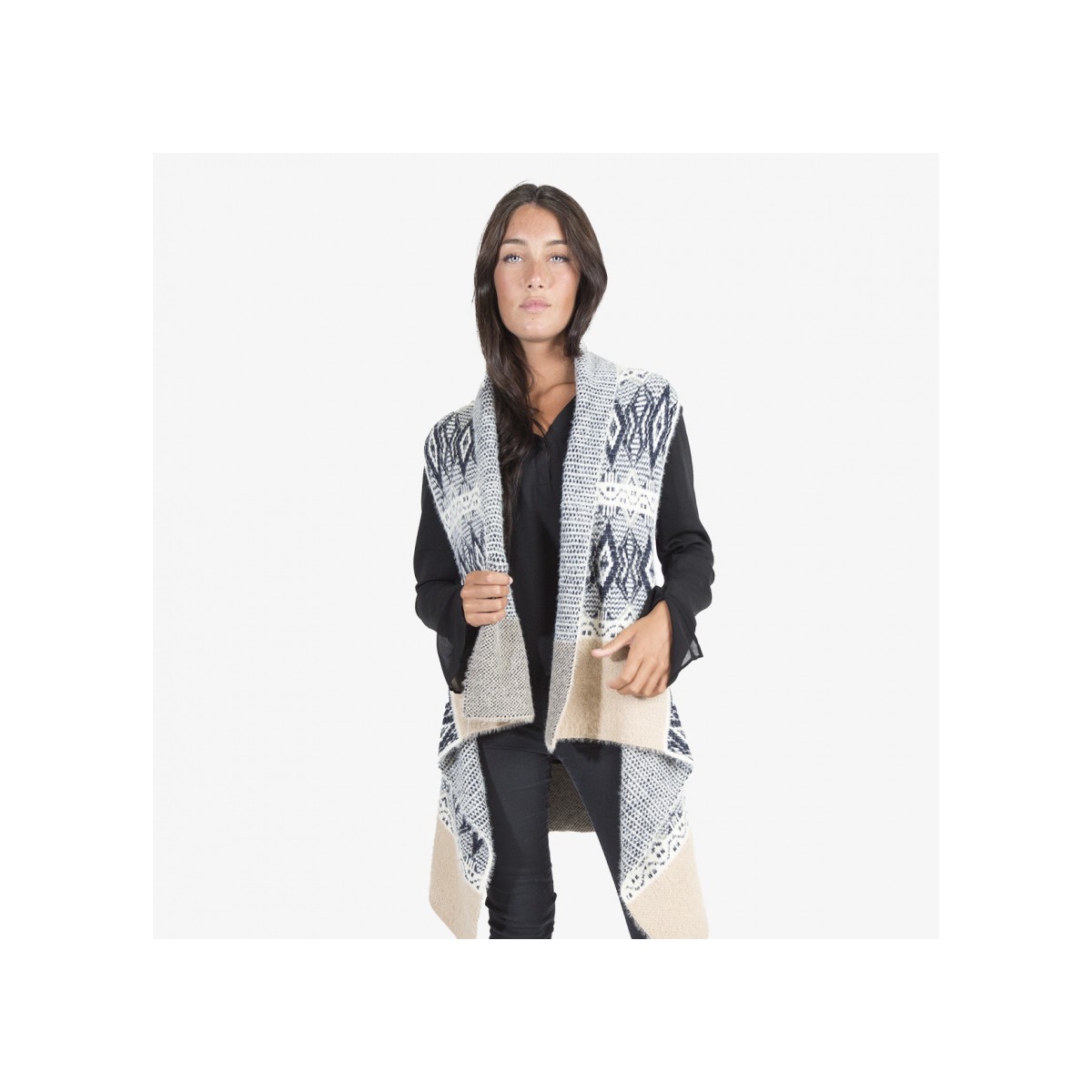 Tantrend Vest Ethnical- Ivory and Grey