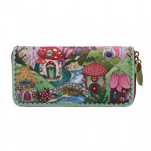 Vendula Fairy Village Large Wallet With Shoulder Strap and Zipper Around
