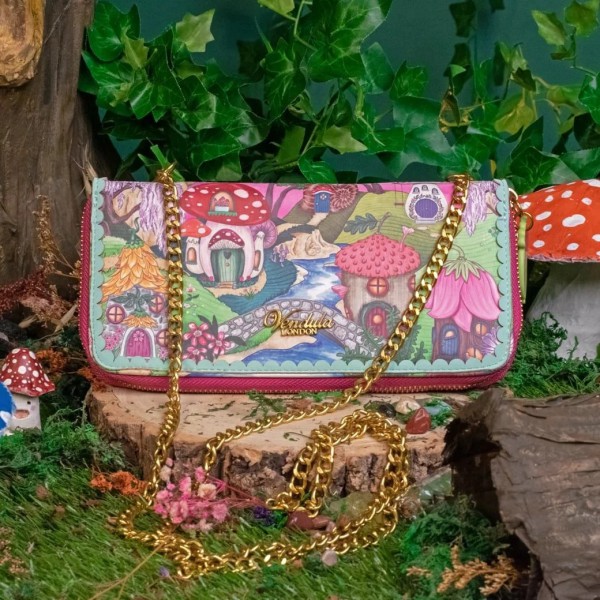 Vendula Fairy Village Large Wallet With Shoulder Strap and Zipper Around