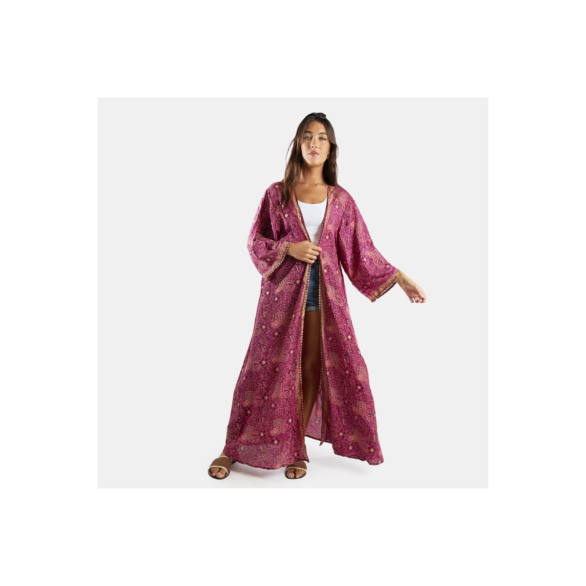 Tantrend Kimono Étnico Floral Fucsia