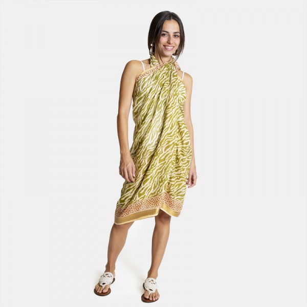 Tantrend Animal Print Cotton Sarong - Green Gold