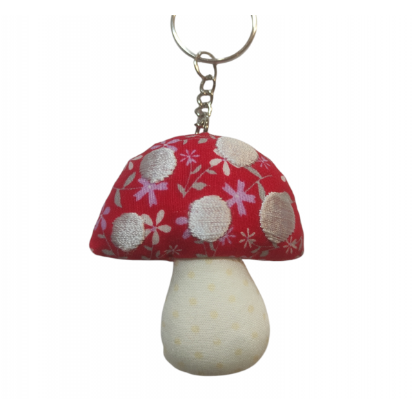 Sass & Belle - Red Mushroom Key Ring - Lilac Flowers