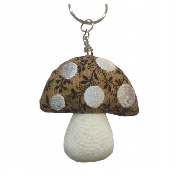 Sass & Belle - Brown Mushroom Keyring with Blue Leaves