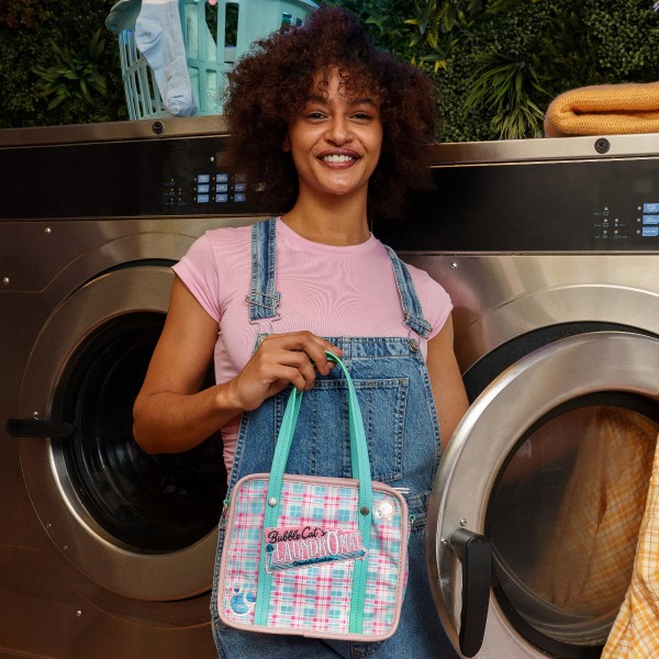 Small Laundry Tote Bag Bubble Cats Laundromat