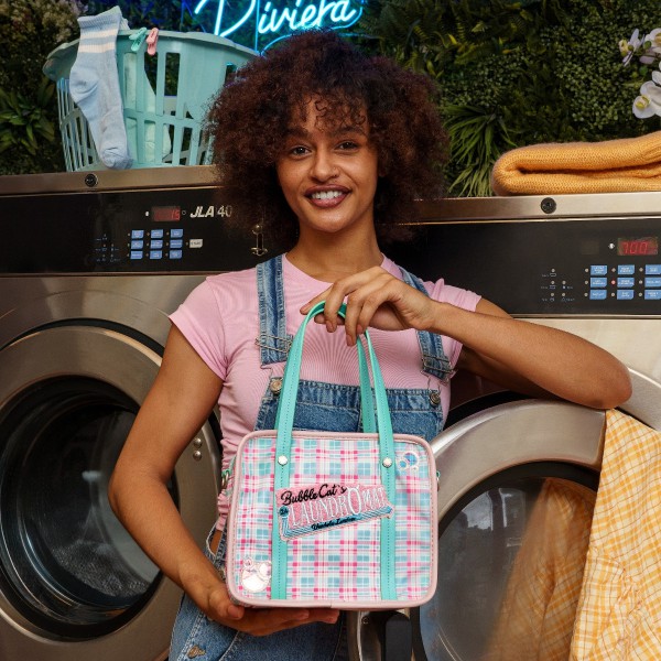 Small Laundry Tote Bag Bubble Cats Laundromat