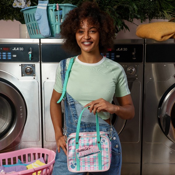 Small Laundry Tote Bag Bubble Cats Laundromat